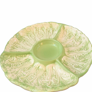 Stafford original green and white Cabbage Divided ceramic 13” serving platter.